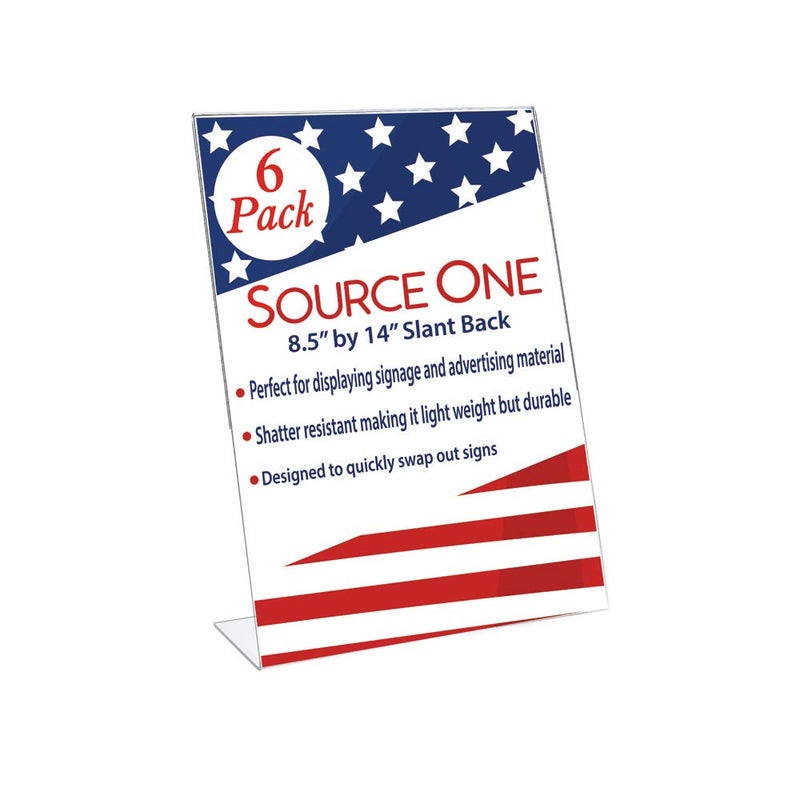 Source One 8 1/2 x 14 Clear Slant Back Sign Holder Notice Holder - Legal Size (6 Pack)